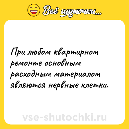 Шутка: При любом квартирном ремонте основным расходным материалом являются нервные клетки.