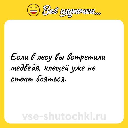Шутка: Если в лесу вы встретили медведя, клещей уже не стоит бояться.