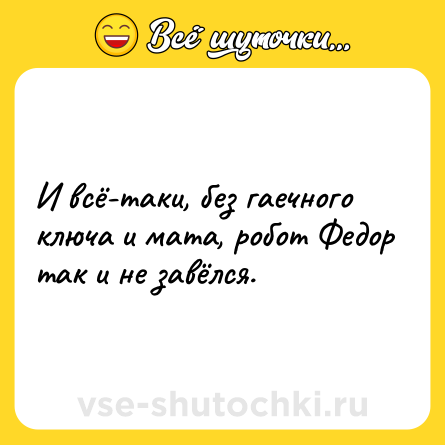 Шутка: И всё-таки, без гаечного ключа и мата, робот Федор так и не завёлся.