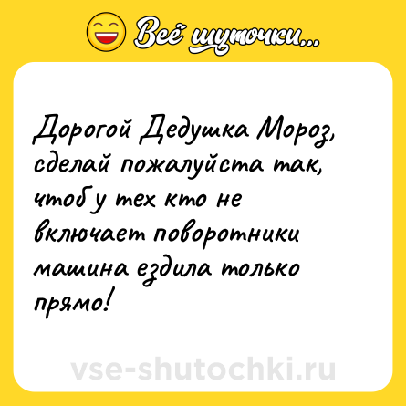 Шутка: Дорогой Дедушка Мороз, сделай пожалуйста так, чтоб у тех кто не включает поворотники машина ездила только прямо!
