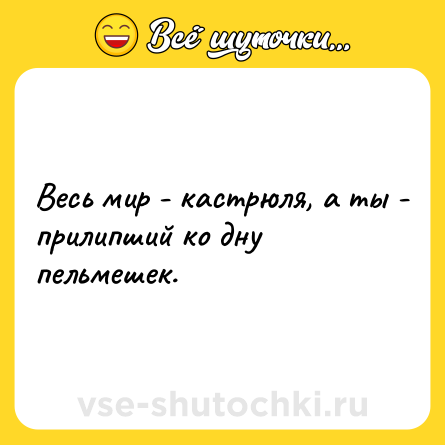 Шутка: Весь мир - кастрюля, а ты - прилипший ко дну пельмешек.