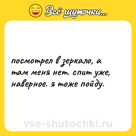 Шутка: посмотрел в зеркало, а там меня нет. спит уже, наверное. я тоже пойду.