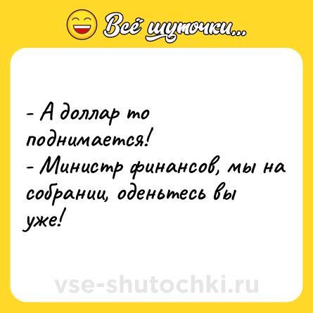 Шутка: - А доллар то поднимается! <br>- Министр финансов, мы на собрании, оденьтесь вы уже!