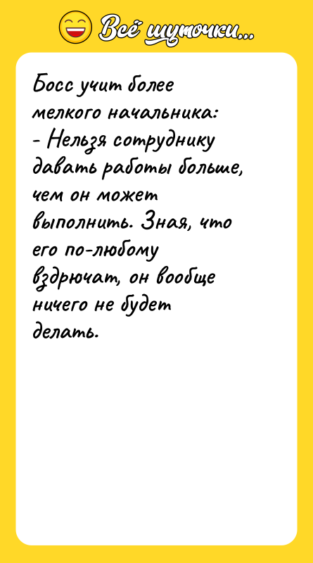 Босс учит более мелкого начальника:  - Нельзя сотруднику давать