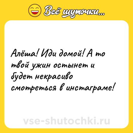 Шутка: Алёша! Иди домой! А то твой ужин остынет и будет некрасиво смотреться в инстаграме!
