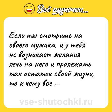 Шутка: Если ты смотришь на своего мужика, и у тебя не возникает желания лечь на него и пролежать так остаток своей жизни, то к чему все это.