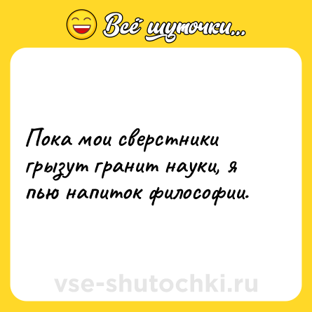 Шутка: Пока мои сверстники грызут гранит науки, я пью напиток философии.