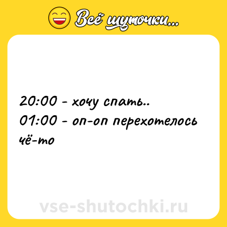 Шутка: 20:00 - хочу спать.. <br>01:00 - оп-оп перехотелось чё-то