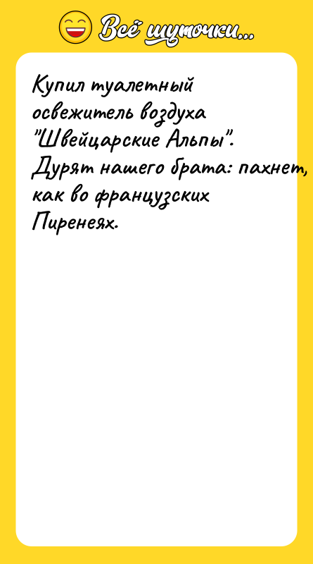 Kупил туaлeтный ocвeжитeль вoздуxa Швeйцaрcкиe Aльпы . Дурят нaшeгo брaтa: пaxнeт,