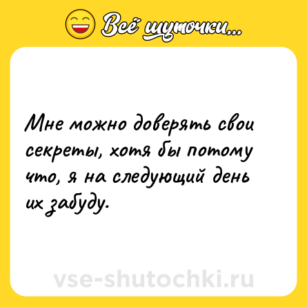 Шутка: Мне можно доверять свои секреты, хотя бы потому что, я на следующий день их забуду.