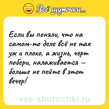 Шутка: Если вы поняли, что на самом-то деле всё не так уж и плохо, а жизнь, черт побери, налаживается — больше не пейте в этот вечер!