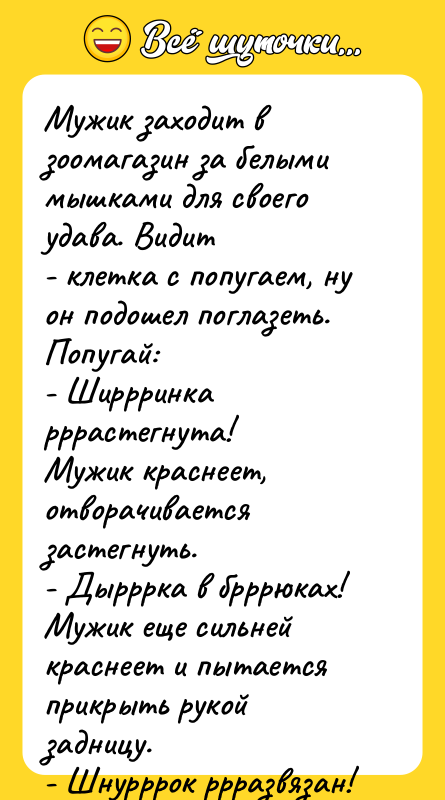 Мужик заходит в зоомагазин за белыми мышками для своего удава.