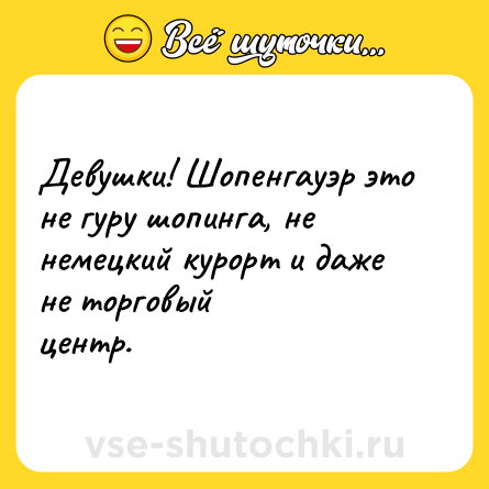 Шутка: Девушки! Шопенгауэр это не гуру шопинга, не немецкий курорт и даже не торговый<br>центр.