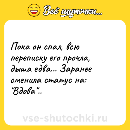 Шутка: Пока он спал, всю переписку его прочла, дыша едва... Заранее сменила статус на: 