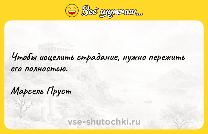 Цитата: Чтобы исцелить страдание, нужно пережить его полностью. Марсель Пруст