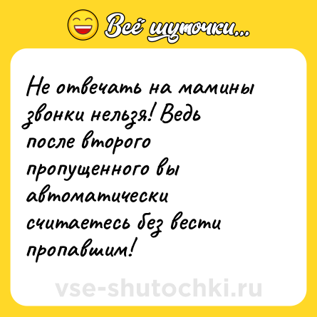 Шутка: Не отвечать на мамины звонки нельзя! Ведь после второго пропущенного вы автоматически считаетесь без вести пропавшим! 
