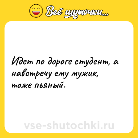 Шутка: Идет по дороге студент, а навстречу ему мужик, тоже пьяный.