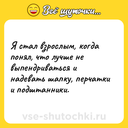 Шутка: Я стал взрослым, когда понял, что лучше не выпендриваться и надевать шапку, перчатки и подштанники.