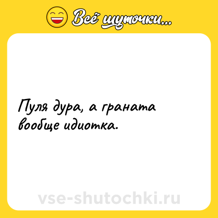 Шутка: Пуля дура, а граната вообще идиотка.