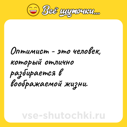 Шутка: Оптимист - это человек, который отлично разбирается в воображаемой жизни.