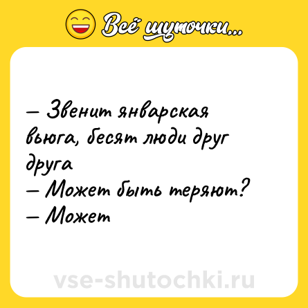 Шутка: — Звенит январская вьюга, бесят люди друг друга <br>— Может быть теряют? <br>— Может