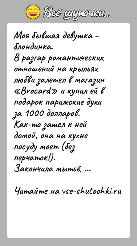 История: Моя бывшая девушка блондинка.В разгар романтических отношений на крыльях любви залетел в магазин Brocard и купил ей в подарок