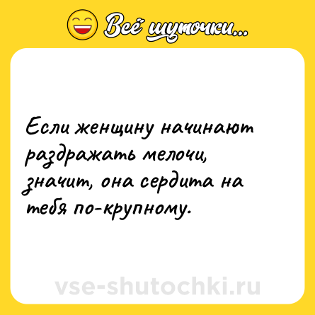 Шутка: Если женщину начинают раздражать мелочи, значит, она сердита на тебя по-крупному.