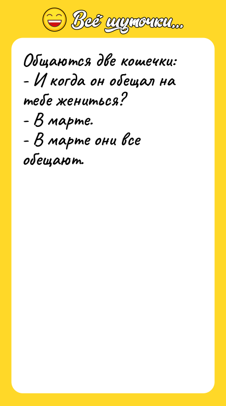 Общаются две кошечки: - И когда он обещал на тебе