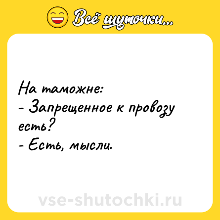 Шутка: На таможне:<br>- Запрещенное к провозу есть?<br>- Есть, мысли.
