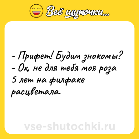 Шутка: - Прифет! Будим знокомы?<br>- Ох, не для тебя моя роза 5 лет на филфаке расцветала.