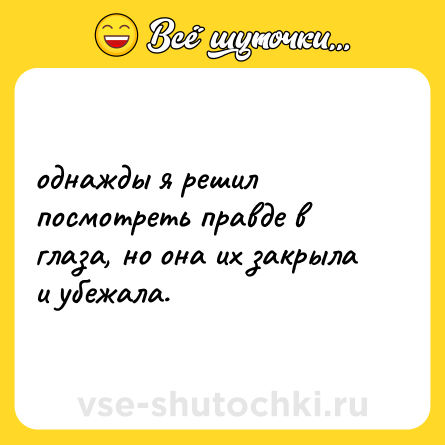Шутка: однажды я решил посмотреть правде в глаза, но она их закрыла и убежала.