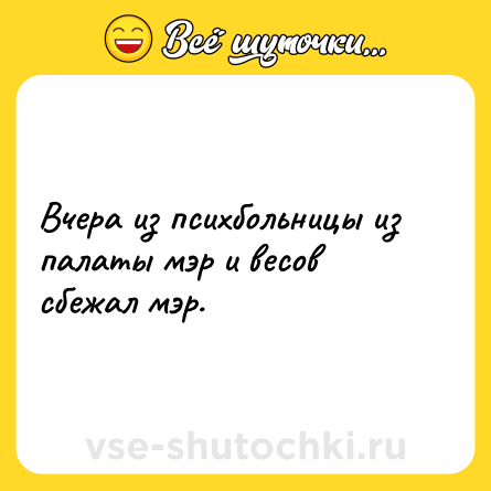 Шутка: Вчера из психбольницы из палаты мэр и весов сбежал мэр.