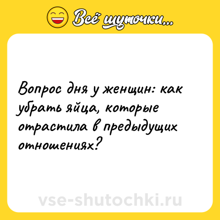 Шутка: Вопрос дня у женщин: как убрать яйца, которые отрастила в предыдущих отношениях?