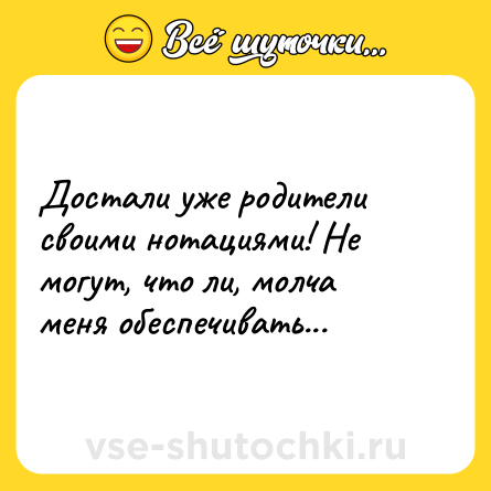 Шутка: Достали уже родители своими нотациями! Не могут, что ли, молча меня обеспечивать...