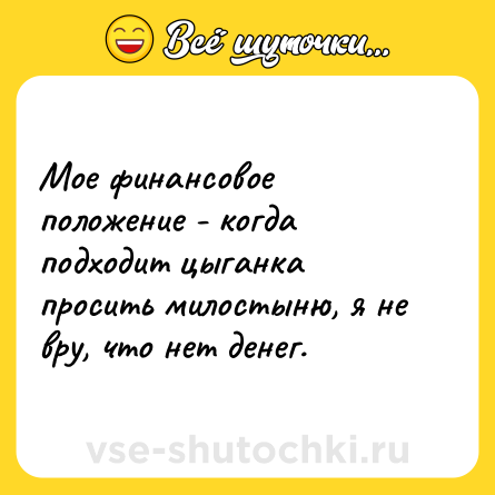 Шутка: Мое финансовое положение - когда подходит цыганка просить милостыню, я не вру, что нет денег.