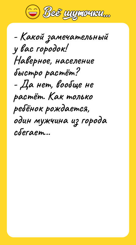 - Какой замечательный у вас городок! Наверное, население быстро растёт?