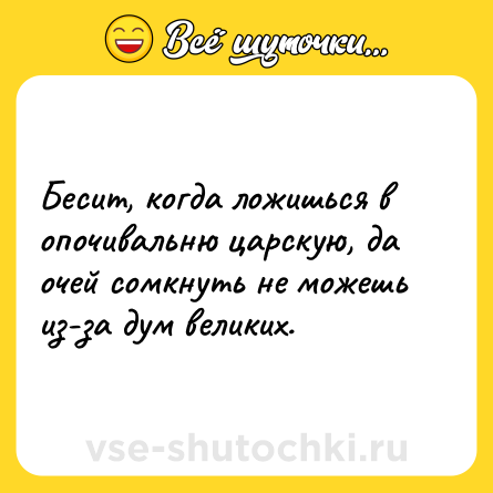 Шутка: Бесит, когда ложишься в опочивальню царскую, да очей сомкнуть не можешь из-за дум великих.