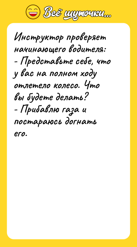 Инструктор проверяет начинающего водителя: - Представьте себе, что у вас
