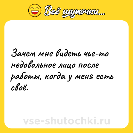 Шутка: Зачем мне видеть чье-то недовольное лицо после работы, когда у меня есть своё.