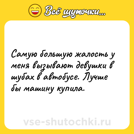 Шутка: Самую большую жалость у меня вызывают девушки в шубах в автобусе. Лучше бы машину купила.