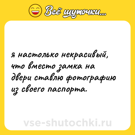 Шутка: я настолько некрасивый, что вместо замка на двери ставлю фотографию из своего паспорта.