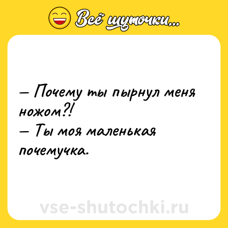 Шутка: — Почему ты пырнул меня ножом?!<br>— Ты моя маленькая почемучка.