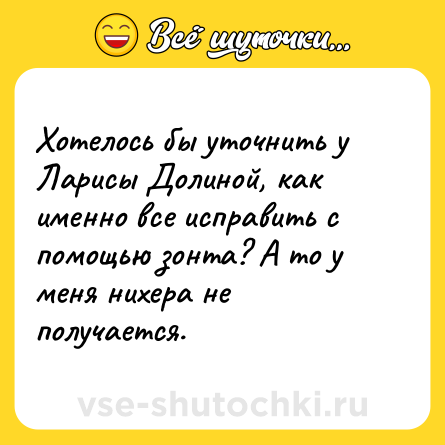 Шутка: Хотелось бы уточнить у Ларисы Долиной, как именно все исправить с помощью зонта? А то у меня нихера не получается.