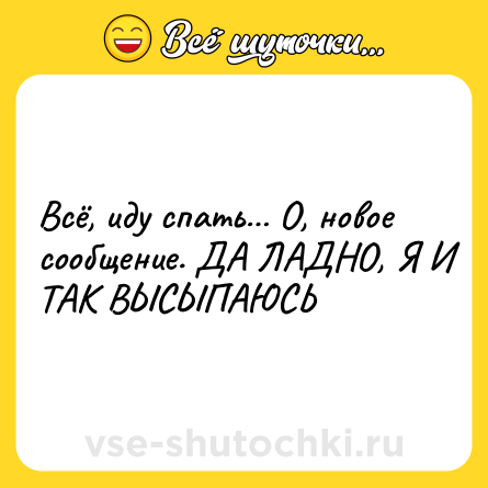 Шутка: Всё, иду спать… О, новое сообщение. ДА ЛАДНО, Я И ТАК ВЫСЫПАЮСЬ
