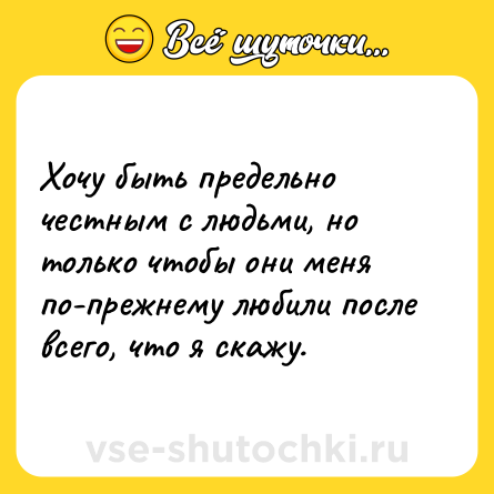 Шутка: Хочу быть предельно честным с людьми, но только чтобы они меня по-прежнему любили после всего, что я скажу.