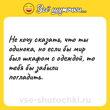 Шутка: Не хочу сказать, что ты одинока, но если бы мир был шкафом с одеждой, то тебя бы забыли погладить.