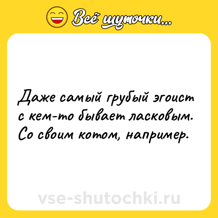Шутка: Даже самый грубый эгоист с кем-то бывает ласковым. Со своим котом, например.