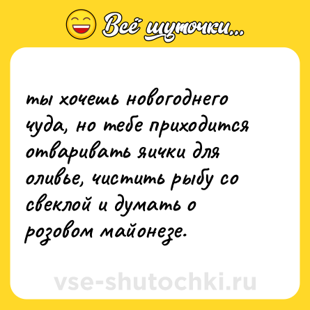 Шутка: ты хочешь новогоднего чуда, но тебе приходится отваривать яички для оливье, чистить рыбу со свеклой и думать о розовом майонезе.