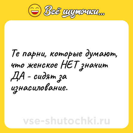 Шутка: Те парни, которые думают, что женское НЕТ значит ДА - сидят за изнасилование.