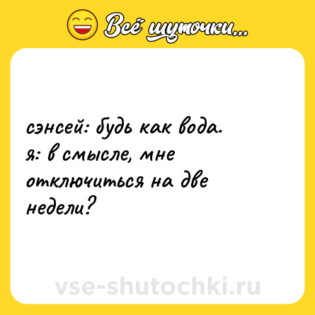 Шутка: сэнсей: будь как вода. <br>я: в смысле, мне отключиться на две недели?